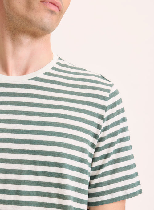 Tee shirt Vert Col Rond Manches Courtes en Lin / Elasthanne - MAJESTIC FILATURES