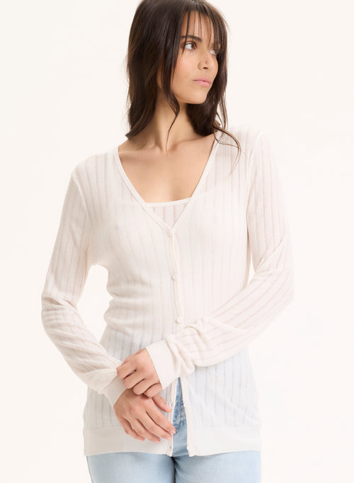 Gilet Blanc Col V Manches Longues en Lyocell / Tencel - MAJESTIC FILATURES