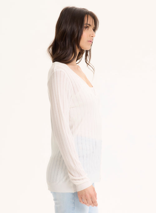 Gilet Blanc Col V Manches Longues en Lyocell / Tencel - MAJESTIC FILATURES