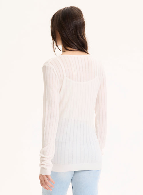 Gilet Blanc Col V Manches Longues en Lyocell / Tencel - MAJESTIC FILATURES