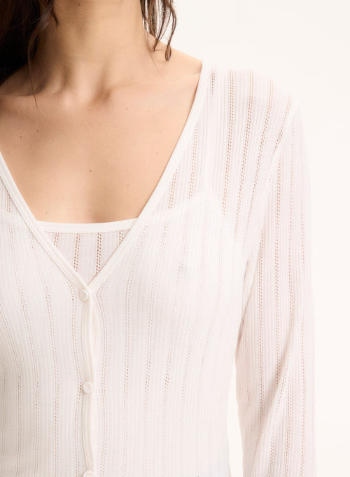 Gilet Blanc Col V Manches Longues en Lyocell / Tencel - MAJESTIC FILATURES