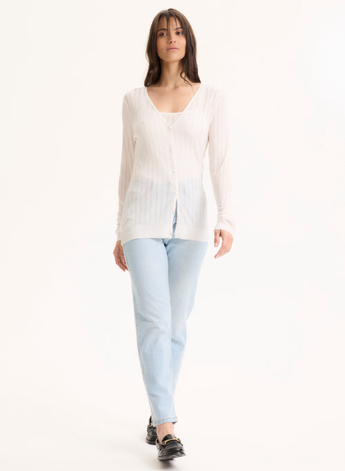 Gilet Blanc Col V Manches Longues en Lyocell / Tencel - MAJESTIC FILATURES