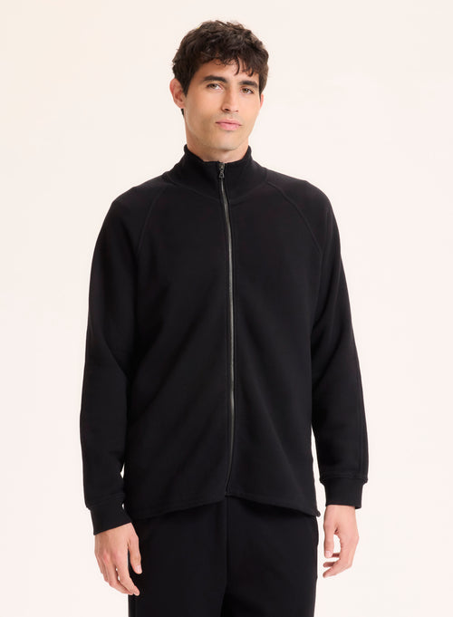 Gilet Noir Col Montant Manches Longues en Coton organique - MAJESTIC FILATURES