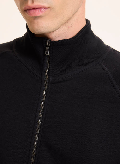 Gilet Noir Col Montant Manches Longues en Coton organique - MAJESTIC FILATURES