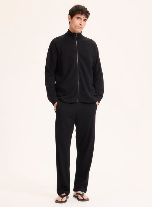 Gilet Noir Col Montant Manches Longues en Coton organique - MAJESTIC FILATURES