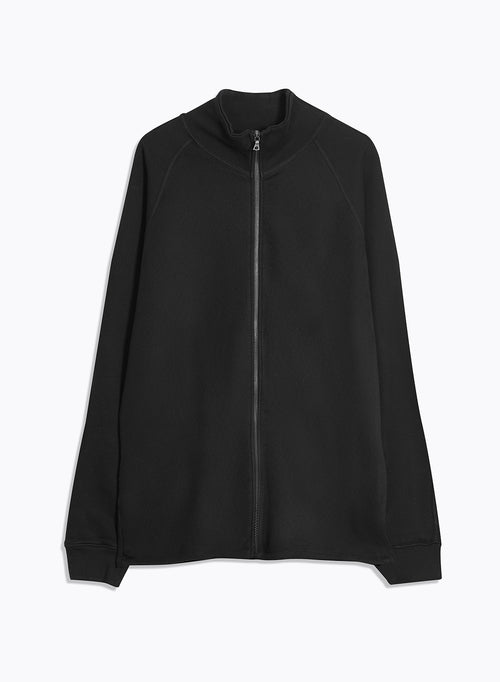 Gilet Noir Col Montant Manches Longues en Coton organique - MAJESTIC FILATURES