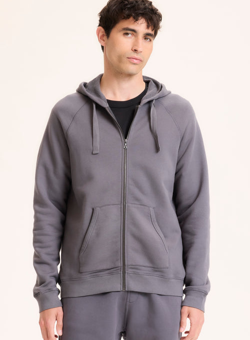 Gilet Gris Col Rond Manches Raglan longues en Coton organique - MAJESTIC FILATURES