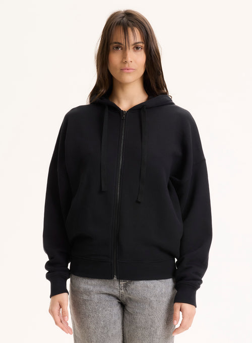 Gilet Noir Col Rond Manches Longues en Coton organique - MAJESTIC FILATURES