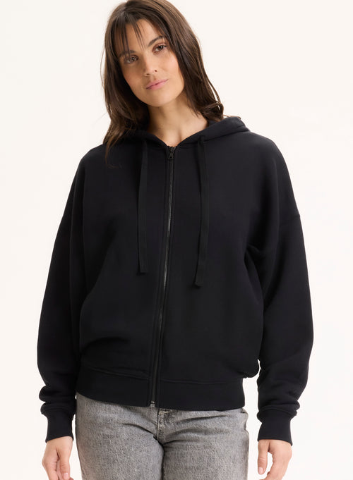 Gilet Noir Col Rond Manches Longues en Coton organique - MAJESTIC FILATURES