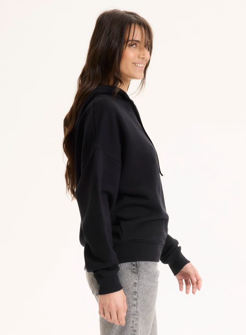 Gilet Noir Col Rond Manches Longues en Coton organique - MAJESTIC FILATURES