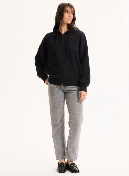 Gilet Noir Col Rond Manches Longues en Coton organique - MAJESTIC FILATURES