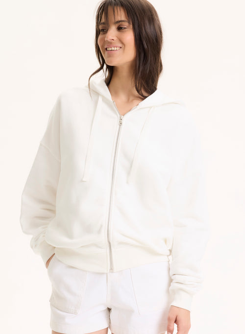Gilet Blanc Col Rond Manches Longues en Coton organique - MAJESTIC FILATURES
