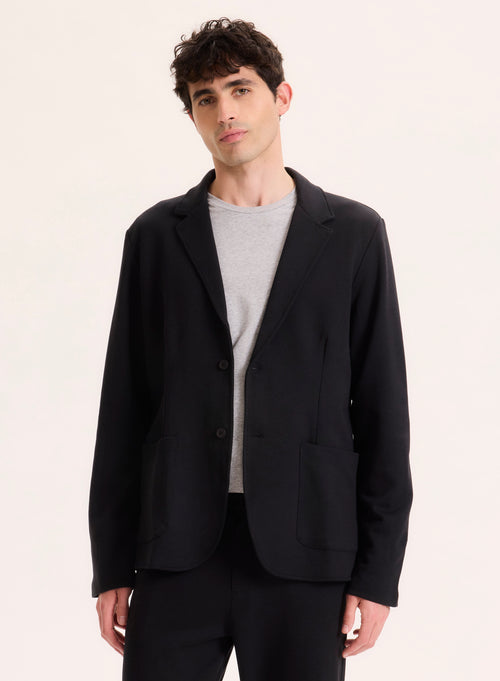 Veste Noire Col Veste Manches Longues en Lyocell / Tencel / Coton organique - MAJESTIC FILATURES