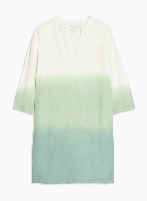 Tunique Vert clair Col Tunisien Manches Trois quarts en Coton organique / Lin - MAJESTIC FILATURES