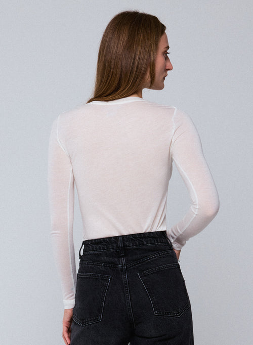 Weißes Langarm-T-Shirt mit Rundhalsausschnitt aus Viskose / Kaschmir - MAJESTIC FILATURES