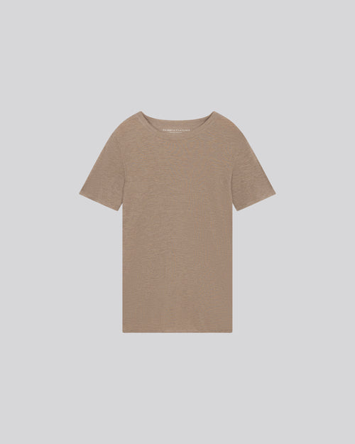 T-shirt Beige Col Rond Manches Courtes en Cachemire - MAJESTIC FILATURES
