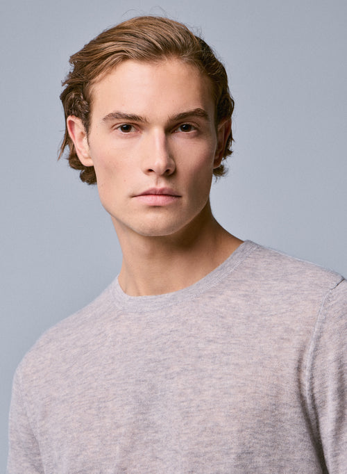 T-shirt Gris Col Rond Manches Courtes en Cachemire - MAJESTIC FILATURES