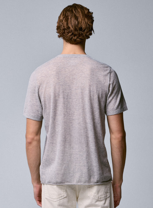 T-shirt Gris Col Rond Manches Courtes en Cachemire - MAJESTIC FILATURES