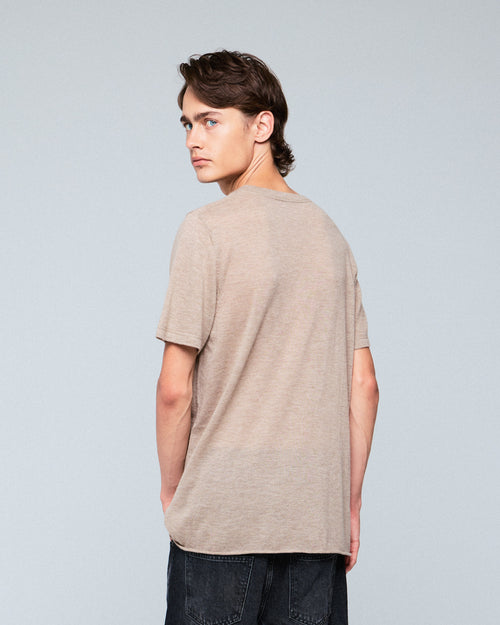 T-shirt Beige Col Rond Manches Courtes en Cachemire - MAJESTIC FILATURES