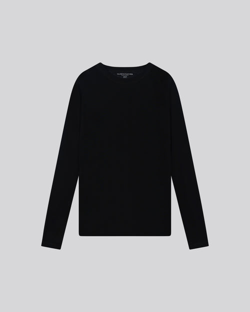 T-shirt Noir Col Rond Manches Courtes en Cachemire - MAJESTIC FILATURES