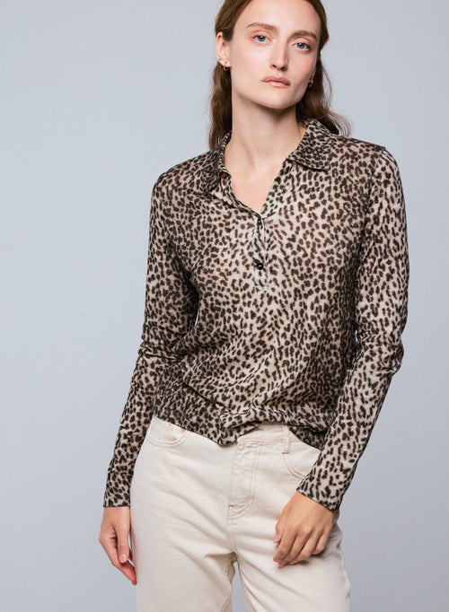 Beige Poloshirt Langarm Poloshirt aus Baumwolle / Kaschmir - MAJESTIC FILATURES