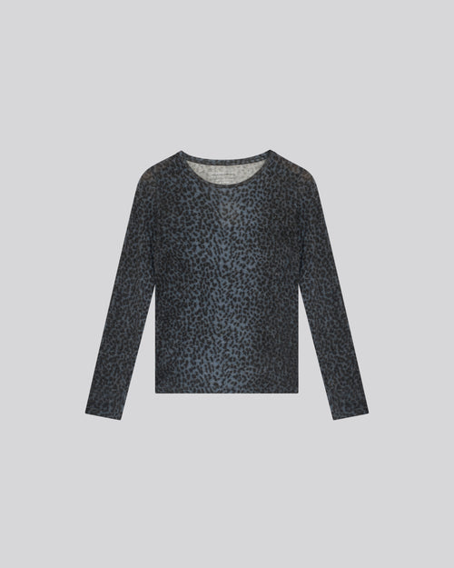 T-shirt Bleu Col Rond Manches Longues en Coton organique / Cachemire - MAJESTIC FILATURES