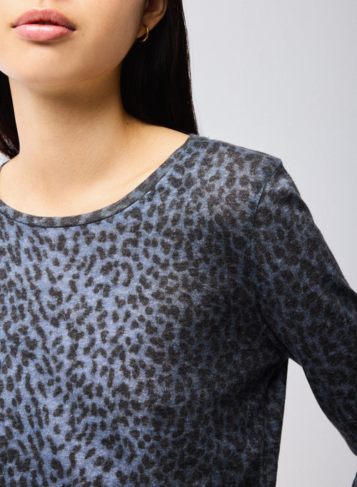 T-shirt Bleu Col Rond Manches Longues en Coton organique / Cachemire - MAJESTIC FILATURES
