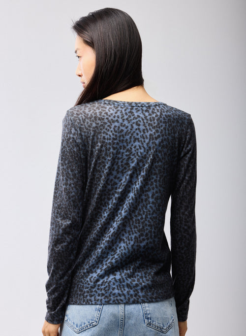 T-shirt Bleu Col Rond Manches Longues en Coton organique / Cachemire - MAJESTIC FILATURES