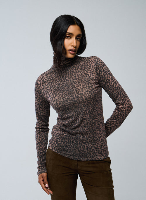 T-shirt Rose Col Roulé Manches Longues en Coton organique / Cachemire - MAJESTIC FILATURES