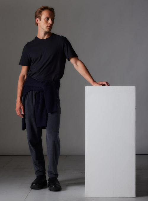 Marine T-Shirt mit Rundhalsausschnitt und kurzen Ärmeln aus Baumwolle und Kaschmir - MAJESTIC FILATURES