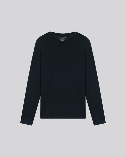 Marineblaues Langarm-T-Shirt mit Rundhalsausschnitt aus Baumwolle und Kaschmir - MAJESTIC FILATURES