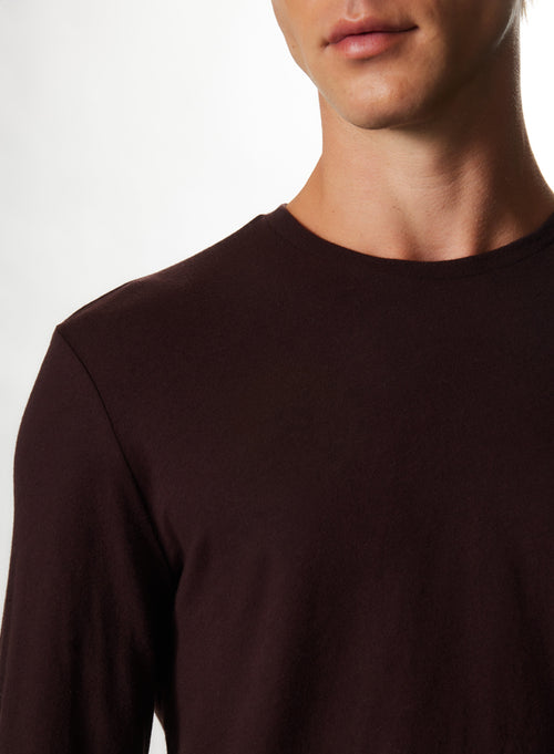 Auberginefarbenes T-Shirt mit Rundhalsausschnitt und langen Ärmeln aus Baumwolle und Kaschmir - MAJESTIC FILATURES