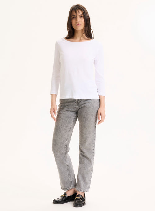 Tee shirt Blanc Manches 3/4 Col Bateau en Coton organique - MAJESTIC FILATURES