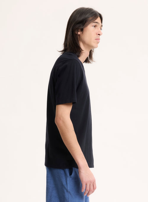 T-shirt Marine Paul Col V Manches Courtes en Coton - MAJESTIC FILATURES