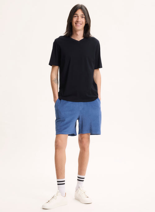 T-shirt Marine Paul Col V Manches Courtes en Coton - MAJESTIC FILATURES