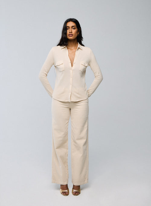 Chemise Blanche Manches Longues en Coton organique / Cachemire - MAJESTIC FILATURES