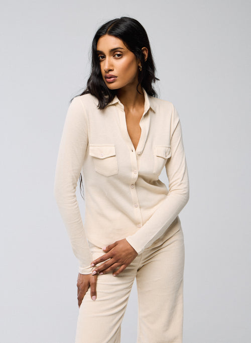 Chemise Blanche Manches Longues en Coton organique / Cachemire - MAJESTIC FILATURES