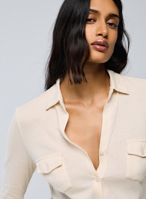 Chemise Blanche Manches Longues en Coton organique / Cachemire - MAJESTIC FILATURES