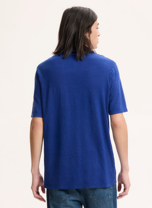 Tee shirt Bleu Col Polo Manches Courtes en Lin / Elasthanne - MAJESTIC FILATURES
