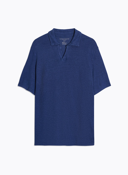 Tee shirt Bleu Col Polo Manches Courtes en Lin / Elasthanne - MAJESTIC FILATURES