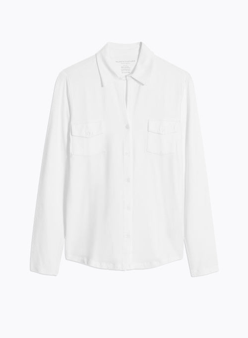 Chemise Blanche Anna 2 poches en Viscose et Élasthanne - MAJESTIC FILATURES