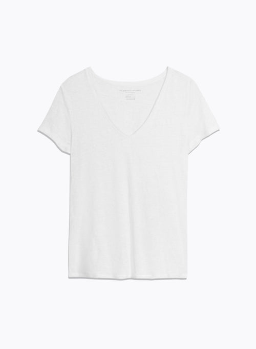 T-shirt Blanc Col V Manches Courtes en Lin et Elasthanne - MAJESTIC FILATURES