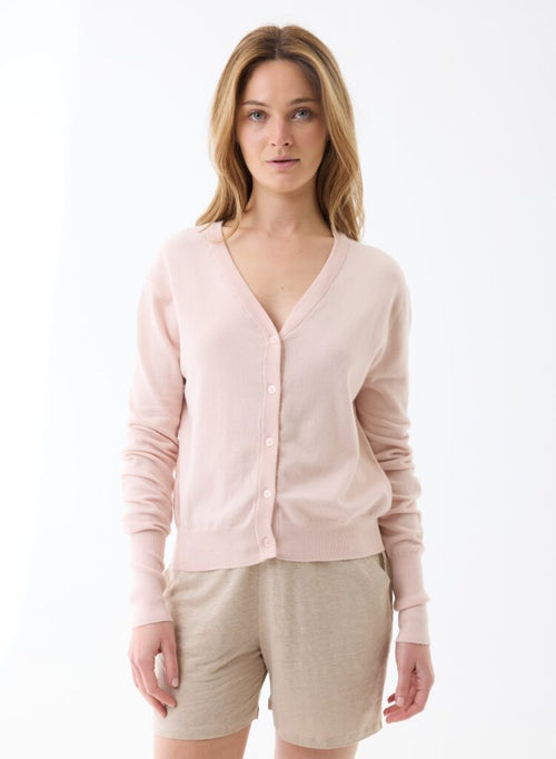 Gilet Poudre Manches Longues Col V en Coton organique / Elasthanne - MAJESTIC FILATURES
