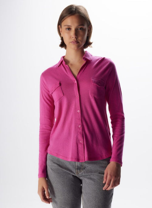 Chemise Rose fluo Manches Longues en Coton et Cachemire - MAJESTIC FILATURES