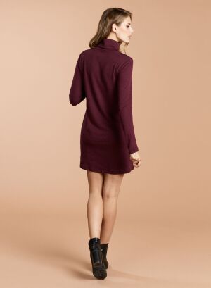 Robe Violet / Gris Col Roulé Manches Longues en Coton / Cachemire / Coton - MAJESTIC FILATURES