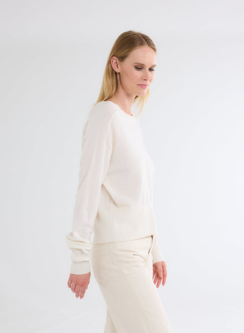 Pull Blanc Col Rond Manches Longues en Cachemire - MAJESTIC FILATURES