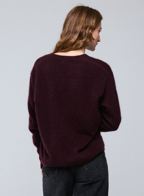 Lila Pullover mit V-Ausschnitt und langen Ärmeln aus Raccon-Wolle / Polyamid - MAJESTIC FILATURES
