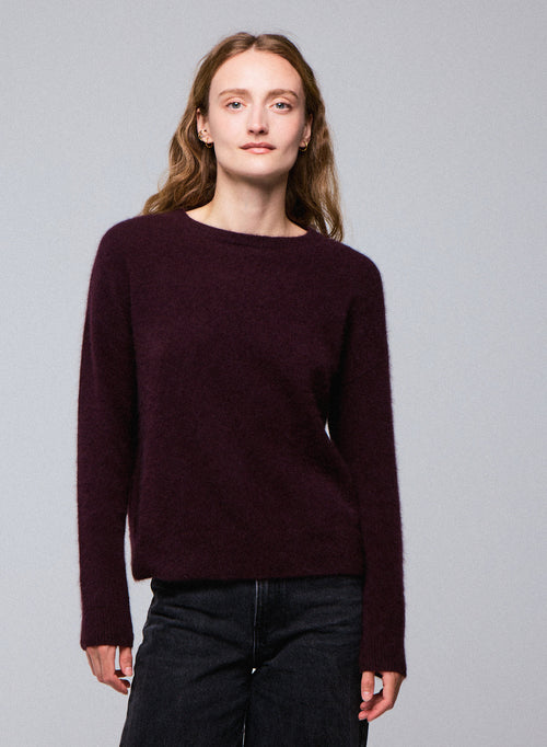 Lila Langarmpullover mit Rundhalsausschnitt aus Raccon-Wolle / Polyamid - MAJESTIC FILATURES