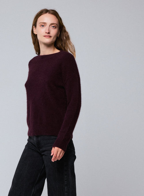 Lila Langarmpullover mit Rundhalsausschnitt aus Raccon-Wolle / Polyamid - MAJESTIC FILATURES