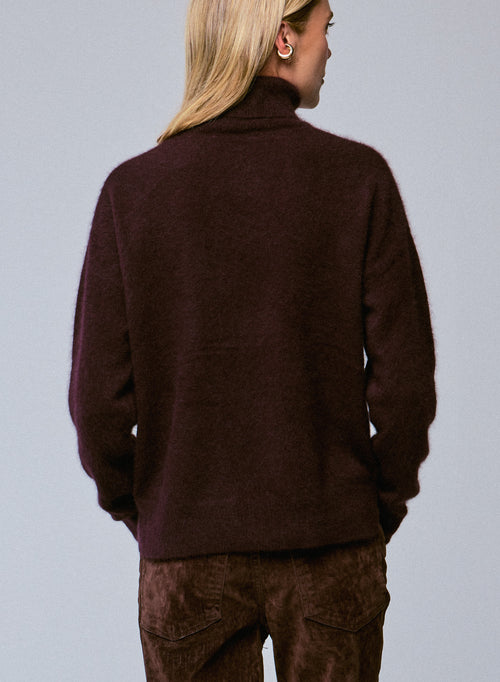 Pull Violet Col Roulé Manches Longues en Raccon wool / Polyamide - MAJESTIC FILATURES